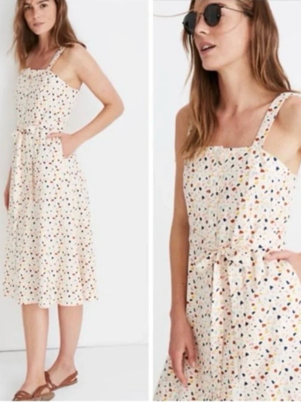 Madewell Cream Midi Sundress with Multicolor Confetti Print Size 2 NWT